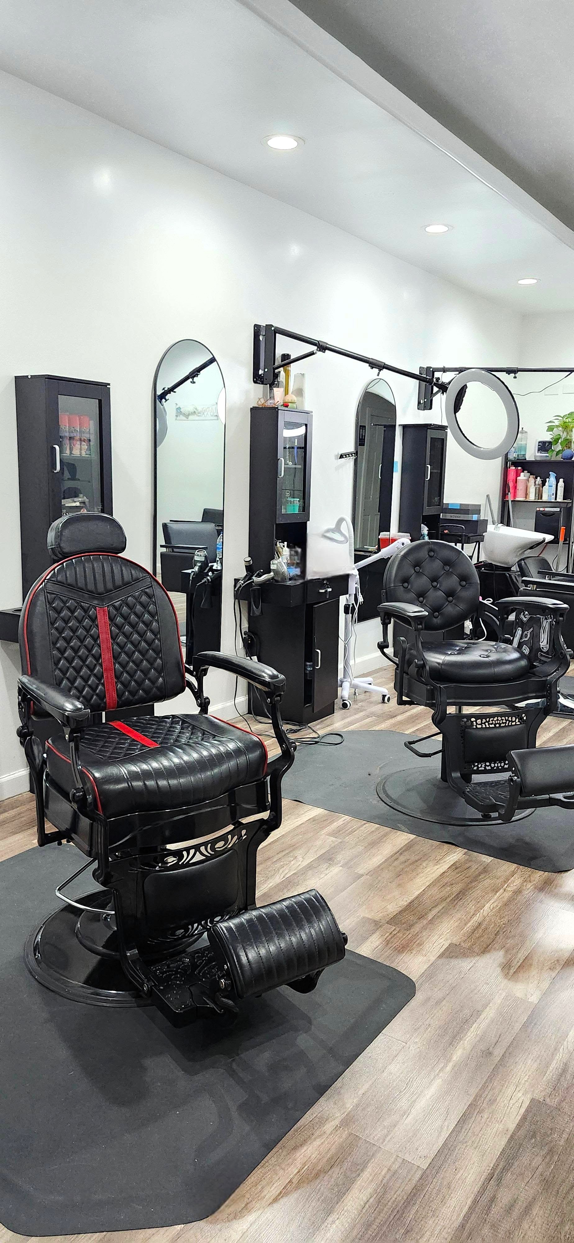 Full view of barbershop studio with modern equipment