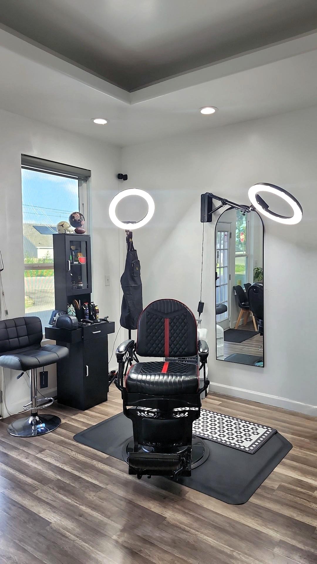 Elegant barbershop interior with a classic leather chair